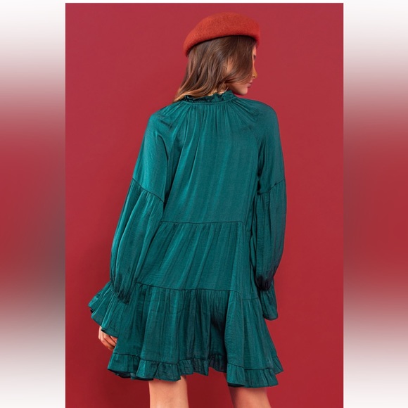 01 Washed Satin Tie Front Tiered Flowy Dress - Picture 5 of 5